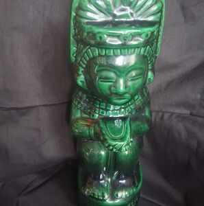 CAPTIVATING VINTAGE DEEP GREEN "K & B KAHULA TIKI" DECANTER.